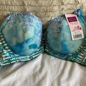 NWT teal flower embroidery pattern bra